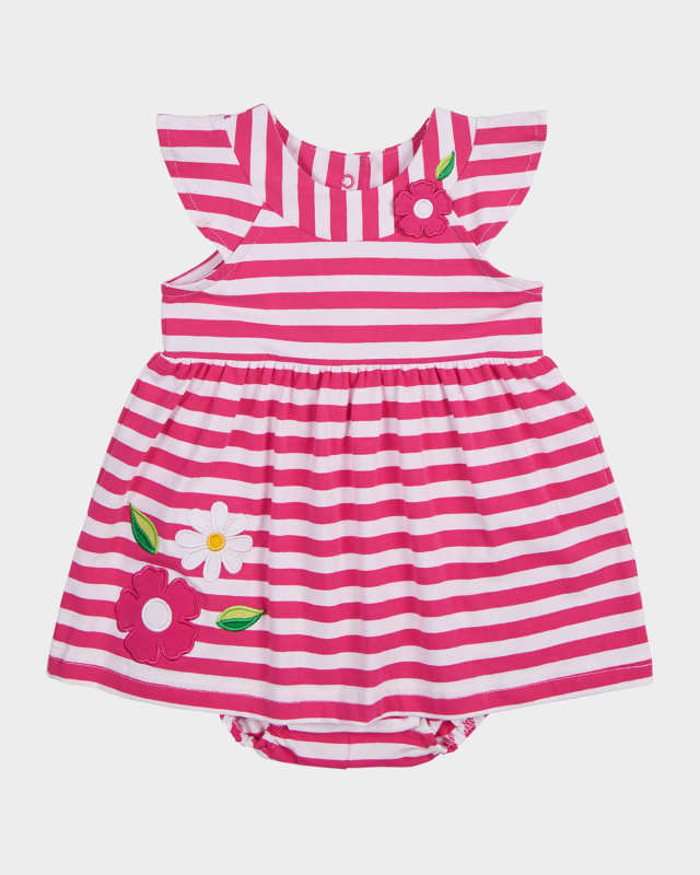 Girl's Floral Embroidered Stripe Knit Romper, Size 3M-24